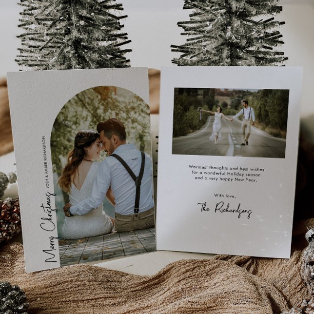 Cartão de Natal branco preto de arco minimalista (Criador carregado)