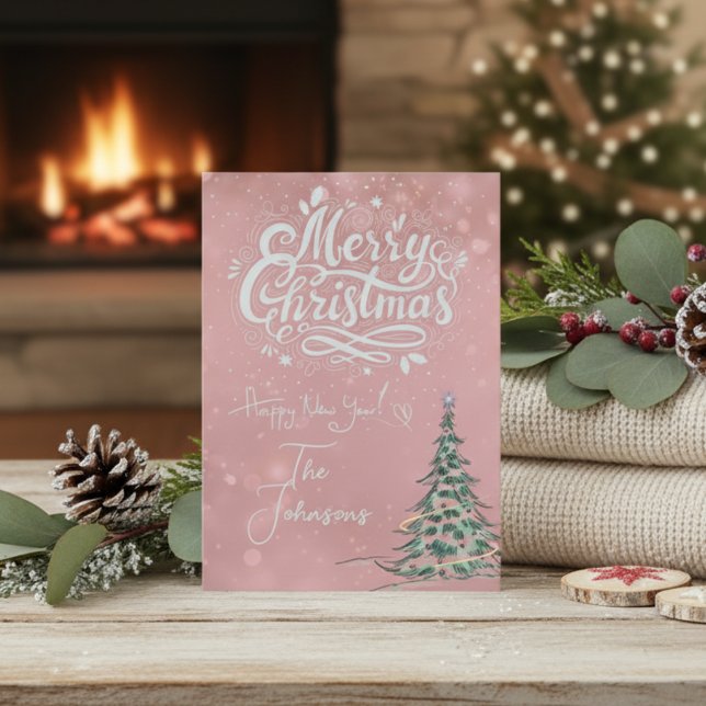 Cartão de Natal Branco, Rosa, Bonito (Criador carregado)