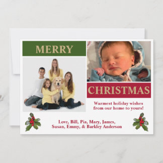 Cartão de Natal branco, vermelho, verde e Dourado 