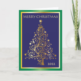 Cartão de Natal Brilhante Azul, Dourado e Verde Do