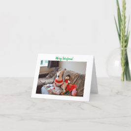 Cartão de Natal Bull Terrier com Snowman