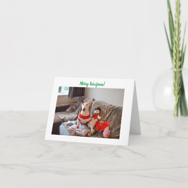 Cartão de Natal Bull Terrier com Snowman (Frente)