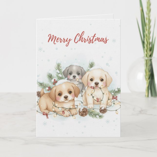 Cartão de Natal Cachorrinhos Alegres - cartão fofo (Frente)