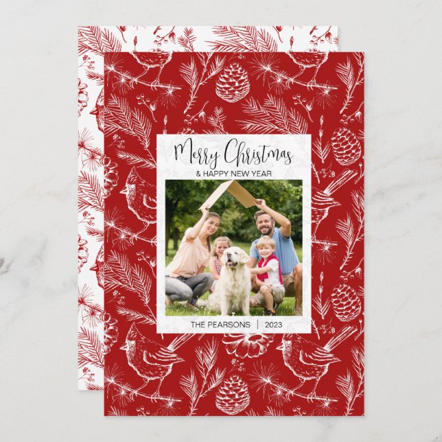 Cartão de Natal Cardeal Personalizado para Fotogra (Frente/Verso)