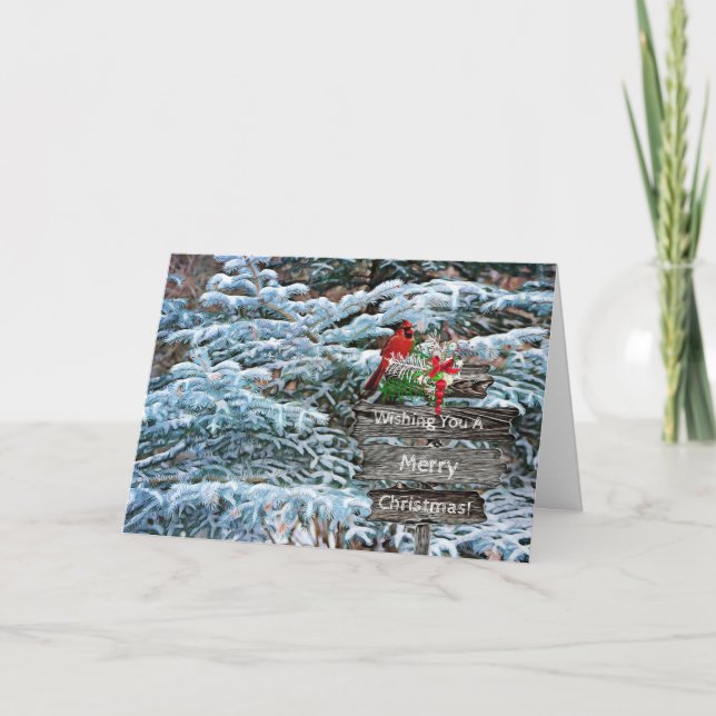 Cartão de Natal Cardeal Pine Trees Snow (Frente)