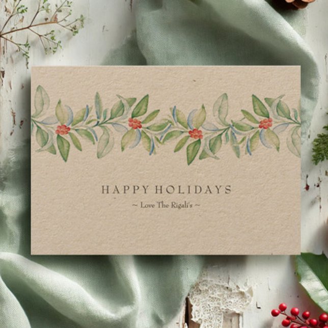 Cartão de Natal, Cartão de Férias, Russo (Christmas cards watercolor botanical art by Victoria Grigaliunas of VG Invites)