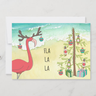 Cartão de Natal Cena da Praia do Flamingo de Féria