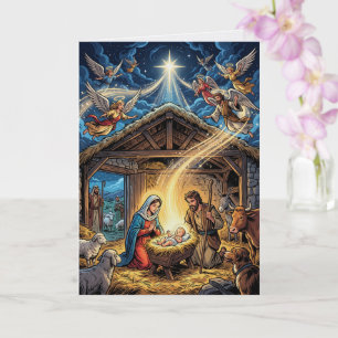 Cartão de Natal Cena de Natividade Tradicional