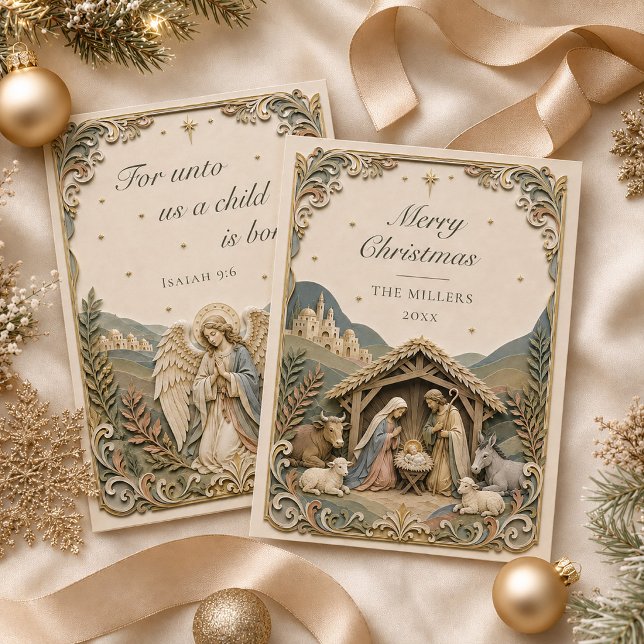 Cartão de Natal Cena de Natividade Versículo Bíbli (Bible Verse Nativity Scene Merry Christmas Card)