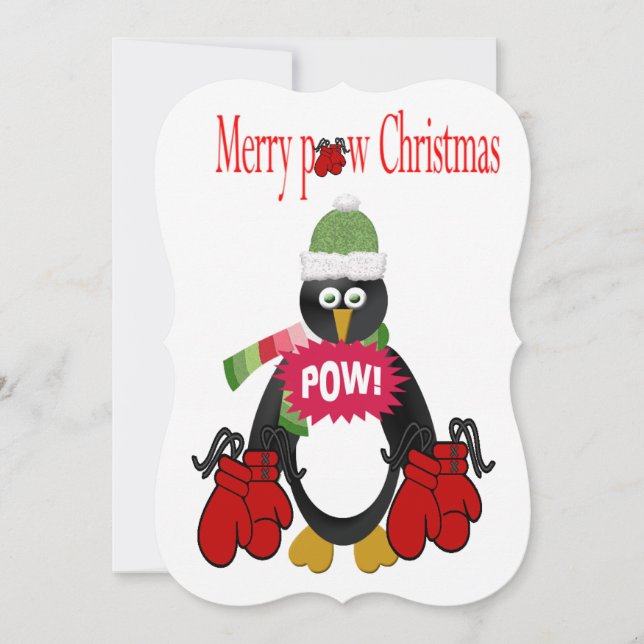 Cartão de Natal Chapado de Boxe de Pinguim (Frente)