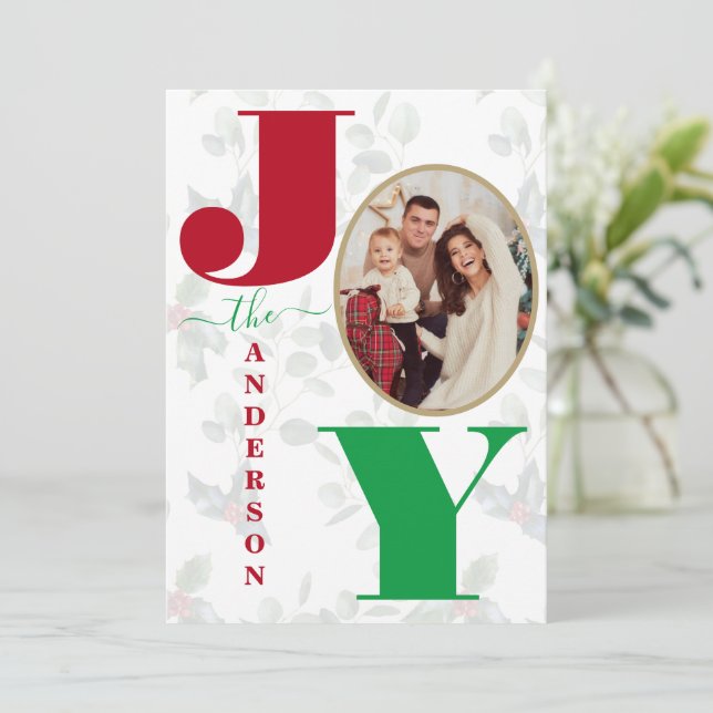 Cartão de Natal Charm Colourful Joy Script (Em pé/Frente)