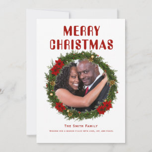Cartão de Natal Clássico com Coroa de Família para