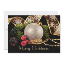 Cartão de Natal Clássico de Prata Dourada Preta de