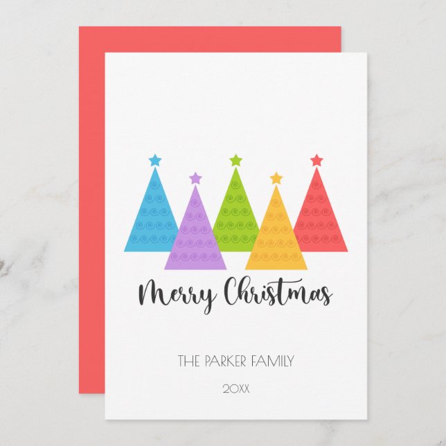 Cartão de Natal Colorido de Árvores de Natal (Frente/Verso)