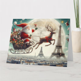 Cartão de Natal colorido num cenário parisiense