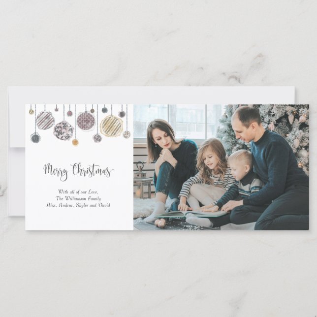 Cartão de Natal com 3 fotos com ornamentos (Frente)