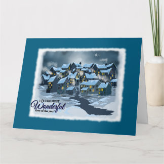 Cartão de Natal com aldeia pronta para as estações