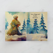 Cartão de Natal com aquarela de inverno de mulher 