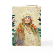 Cartão de Natal com aquarela de inverno de mulher 