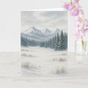 Cartão de Natal com Aquarela de Montanha Nevada no