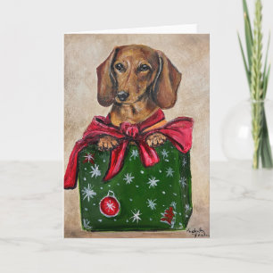 Cartão de Natal com Arte de Cachorro Dachshund em 