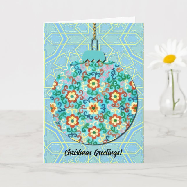 Cartão de Natal com Arte de Ornamento Floral em Es (Planta pequena)