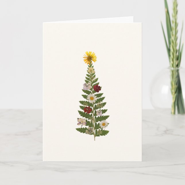 Cartão de Natal com Árvore de Flor Prensada (Frente)
