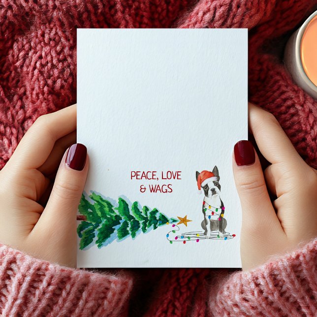 Cartão de Natal com Árvore de Natal do Boston Terr (Boston Terrier Christmas Tree Holiday Card)