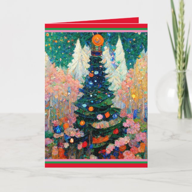 Cartão de Natal com Árvore em Estilo Klimt Aquarel (Frente)