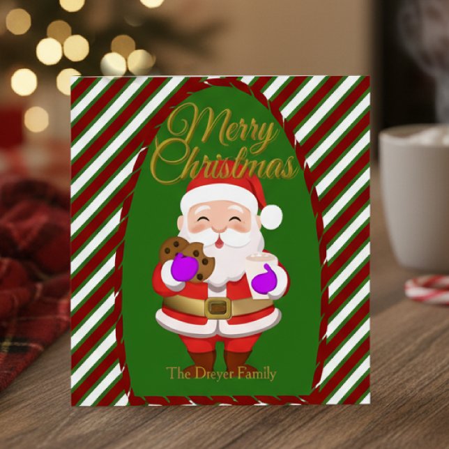 Cartão de Natal com Biscoitos e Papai Noel Plano (This hand-drawn Santa card makes gifting feel personal. Customize the message on the reverse side.)