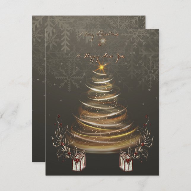 Cartão de Natal com Brilho Dourado de Natal  (Frente/Verso)