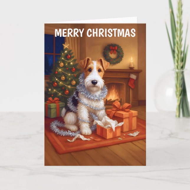 Cartão de Natal Com Cabelo De Fio Fox Terrier (Frente)