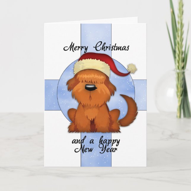 Cartão De Natal Com Cachorro Bonito Em Chapéu Feri (Frente)