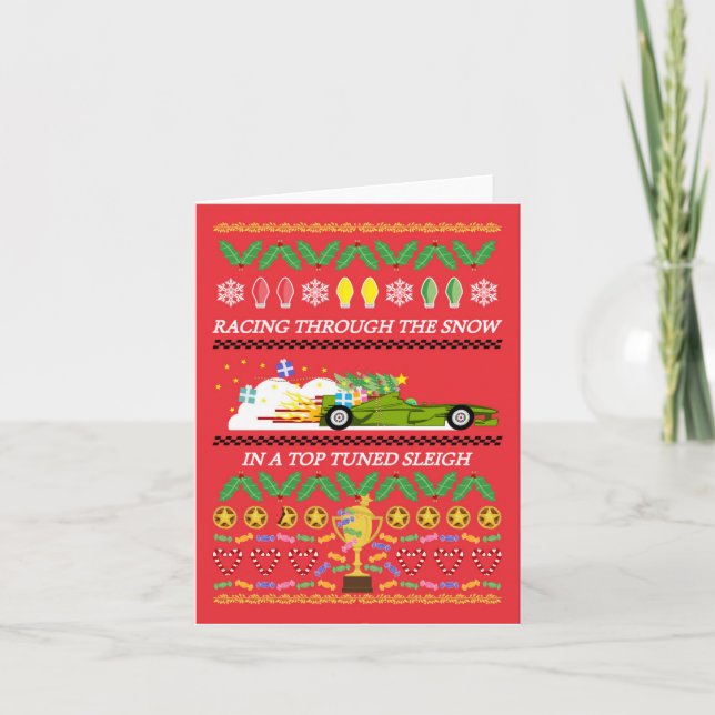 Cartão de Natal com carro de corrida (Frente)