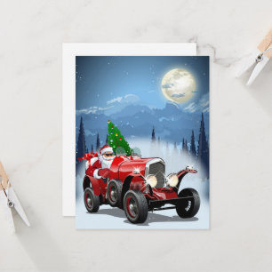Cartão de Natal com carro retrô e Papais noeis l