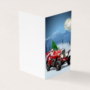 Cartão de Natal com carro retrô e Papais noeis l