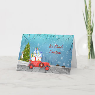 Cartão de Natal com Carro Retroativo Antigo e Cena