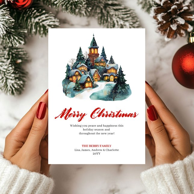 Cartão de Natal com Cena de Férias Aconchegante em (Watercolor Cozy Holiday Scene Greeting Card)