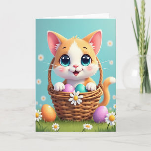 Cartão de Natal com Cesta de Gato Fofa