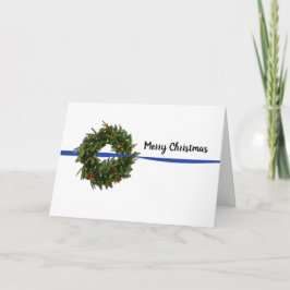 Cartão de Natal com coroa da fina linha azul