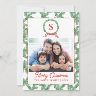 Cartão de Natal com Coroa de Arco Monograma