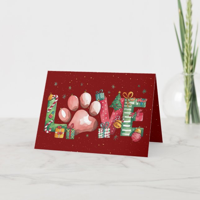 Cartão de Natal com Design de Amor e Pata de Pet (Frente)
