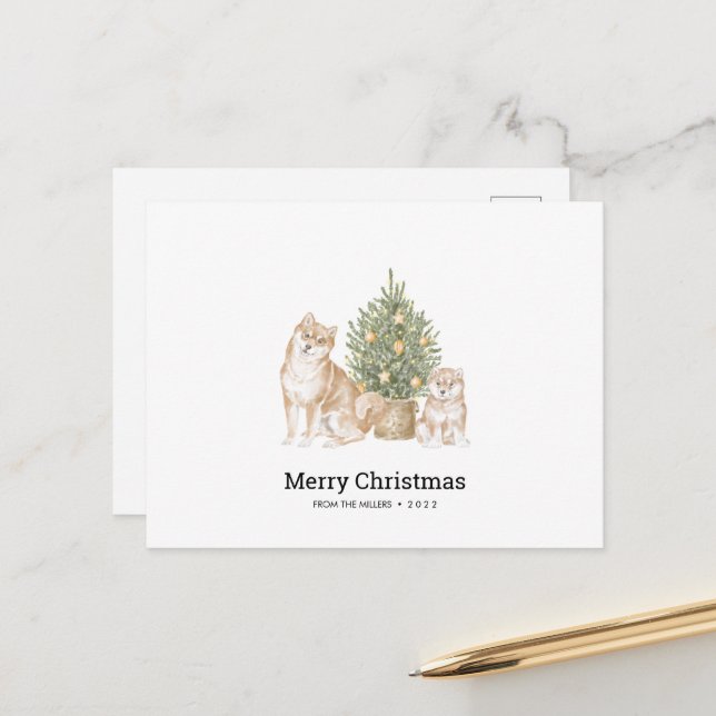 Cartão de Natal com Família de Cachorro Shiba Inu  (Frente/Verso In Situ)