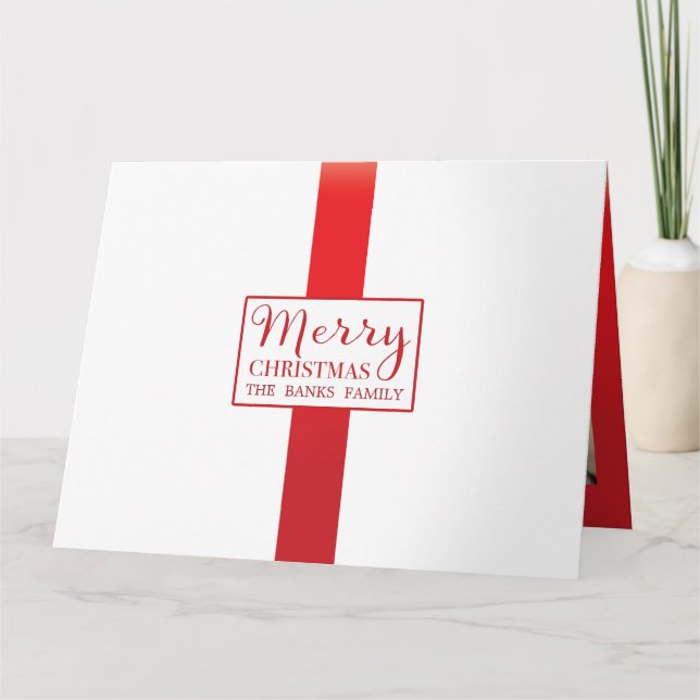 Cartão de Natal com Fita Vermelha Cereja (Frente)