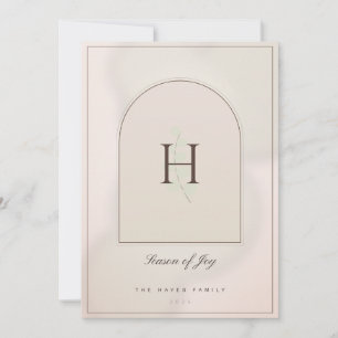 Cartão de Natal com Foto Blush Gold Arch Greenery