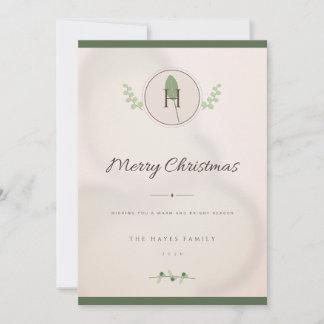 Cartão de Natal com Foto Blush Gold Laurel Monogra