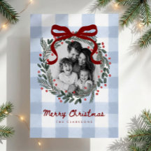 Cartão de Natal com Foto de Coroa de Gingham