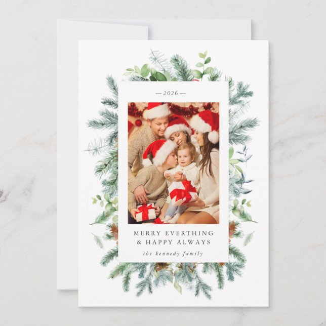 Cartão de Natal com Foto de Pinhas e Frutas Vermel (Frente)