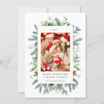 Cartão de Natal com Foto de Pinheiro e Mirtilos