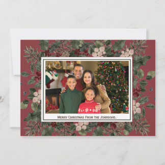 Cartão de Natal com Foto em Aquarela Burgundy Prof